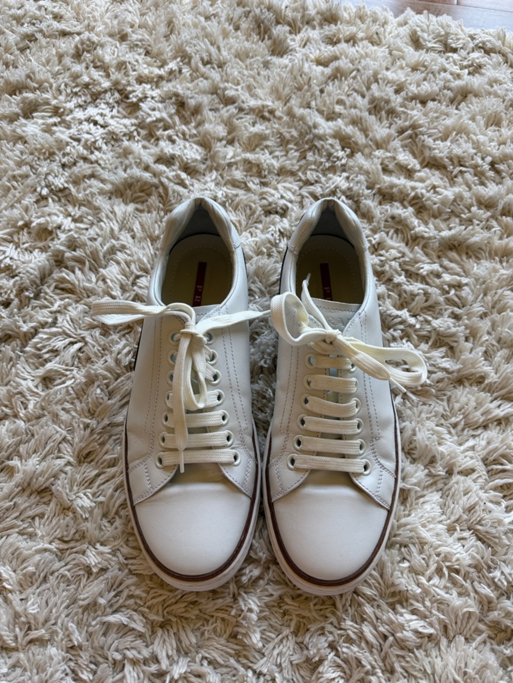 Prada White Leather Low-Top Sneakers 4E2831 Nevada Calf Downtown